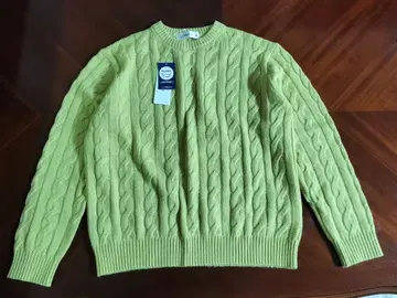 케이블 짜임 옐로우 그린 긴팔 니트 스웨터 Golden Bear