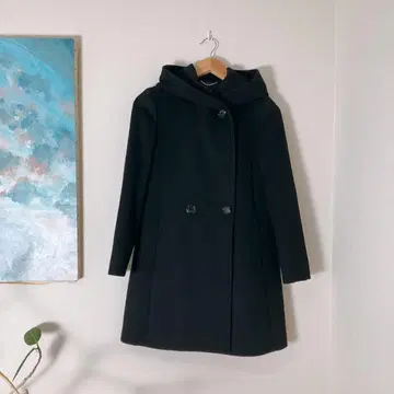 23구 후드 부착 블랙 울 코트 32호 (작은 사이즈)