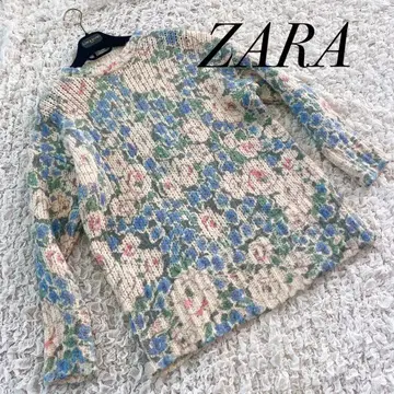 ZARA 플라워 니트 스웨터 꽃무늬 오버 사이즈 울 혼방