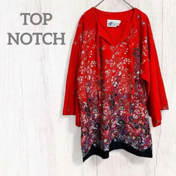 TOP NOTCH 빨간색 꽃무늬 반소매 튜닉
