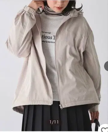 Honeys 비불소 발수 가공 안감 플리스 후드 블루종 베이지