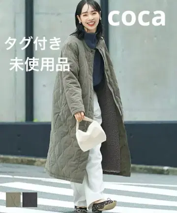[ 새상품 ] coca 퀼팅 노카라 롱 코트