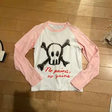 Y2K 펑크 래글런 긴팔 티셔츠 슬림핏 티셔츠 해골