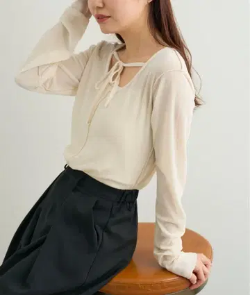 kastane 리본 열림 튤 TEE 아이보리