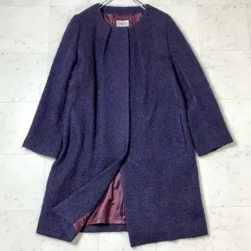 비센스 노카라 롱 코트 모헤어 캐시미어 모 보라색 퍼플 L