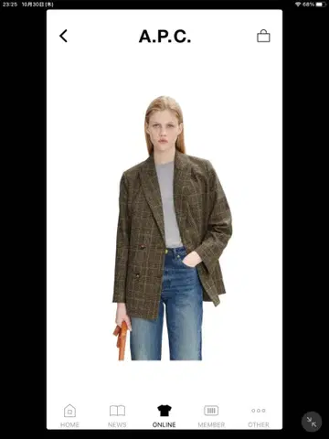 A.P.C. 체크 무늬 더블 브레스트 자켓 34 s