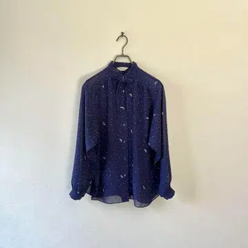 구제 의류 올 패턴 시어 셔츠 보타이 블라우스 돌먼 네이비 레트로 개더