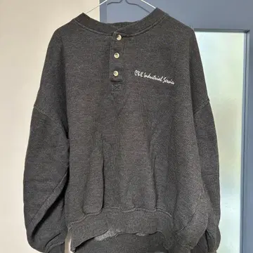 구제풍 맨투맨 와플 원단 버튼 그레이