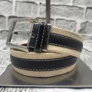 던힐 실버 금장 장식 캔버스 가죽 베이지 블랙 캐주얼 벨트