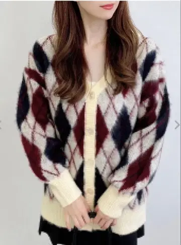 아가일 무늬 롱 니트 가디건