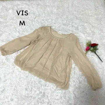 비스 [ L ] 쉬폰 긴팔 블라우스 라운드넥 레이스 장식 오피스 캐주얼