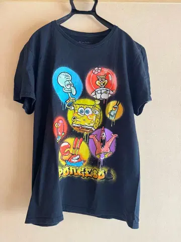 스펀지밥 빅 프린트 T셔츠 반팔 블랙 빅 사이즈