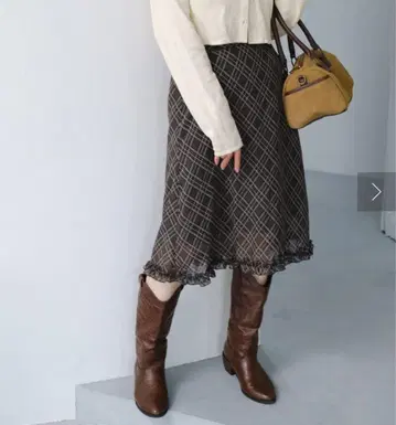 [ Kastane ] 체크 시어 미들 스커트 그린 카스타네