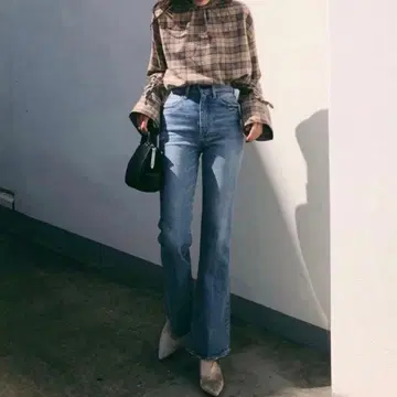 [ 새상품급 ] MOUSSY 체크 무늬 프릴 소매 셔츠