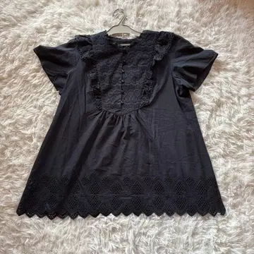 Rose Tiara 여성용 반팔 블라우스 LL 꽃무늬 레이스 코튼 면