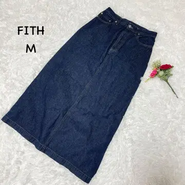 피스 [ M ] 다크 블루 데님 롱 타이트 스커트 코튼 다크 네이비