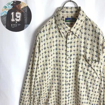 빈티지 구제 의류 올 패턴 긴팔 셔츠 레이온 코몬 에스닉 베이지 L