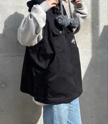 WhaleBody 블랙 후드 부착 베스트