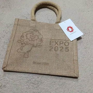 EXPO2025 로고와 먀크먀크 프린트 주트 마이백 S 오사카 만박