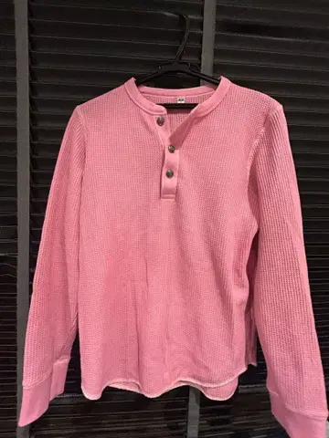 핑크 헨리넥 긴팔 셔츠 유니클로 서멀