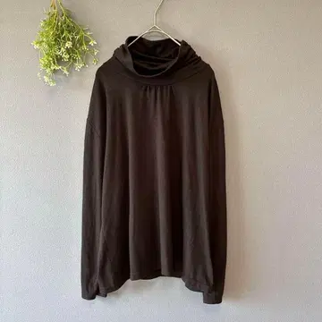 FRIFUL [XL] 심플 쿨 얇은 소재 플리스 개더 하이넥 티셔츠