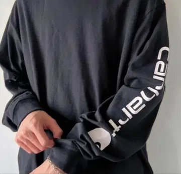 Carhartt 네이비 긴팔T셔츠 로고 프린트