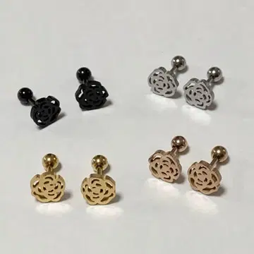 귀여운 디자인 귀걸이 세트 4가지 색상 골드 실버 핑크 블랙 꽃