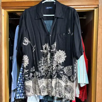 하와이안 셔츠 꽃무늬 블랙 반팔