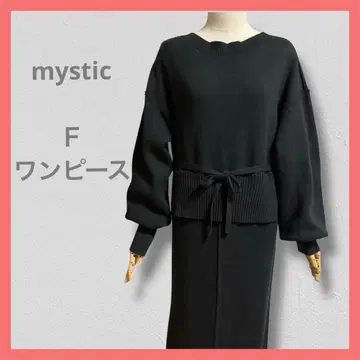 미스틱 새상품급 [F] 블랙 니트 원피스 긴팔 리본