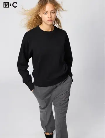 유니클로 스무스 코튼 크루넥 스웨터 블랙 M