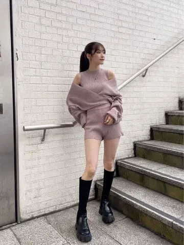 암 개더 니트 올인원 핑크