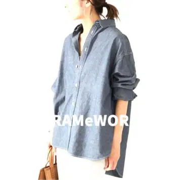 프레임워크 샴브레이 셔츠 데님 와이드 오버 사이즈 블루