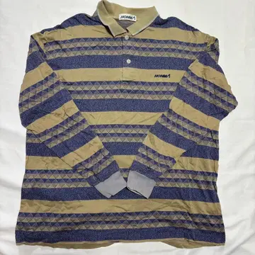 HONMA 긴팔 피케 셔츠 보더 올 패턴 베이지 골프 상의