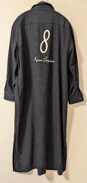 스트라이프 패턴 블랙 롱 셔츠 원피스