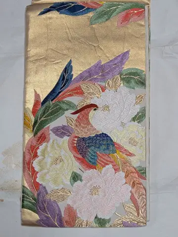 아름다운 새와 꽃 자수 후쿠로 오비
