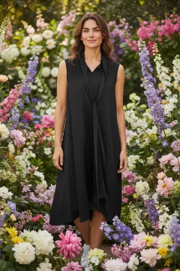 블랙 슬리브리스 티셔츠 원피스