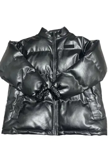 블랙 합성 피혁 다운 자켓