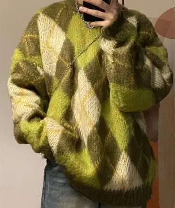 아가일 체크 니트 그린