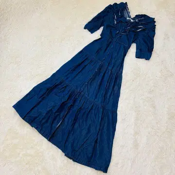 SNIDEL x 신키 유코 x sweet 맥시 길이 데님 원피스 프릴