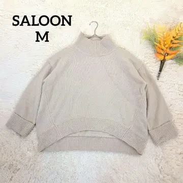 살롱 여성용 긴팔 니트 (M) 터틀넥 베이지 울 혼방 워셔블
