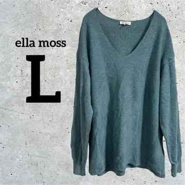 ella moss V넥 긴팔 스웨터 블루 절개 [ L ] 리브 니트
