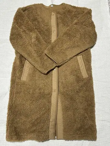 베이지 플리스 롱 코트 S