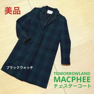 TOMORROWLAND MACPHEE 체크 무늬 롱 코트 네이비 계열