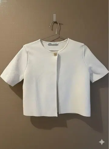 ZARA 화이트 숏 슬리브 가디건 M