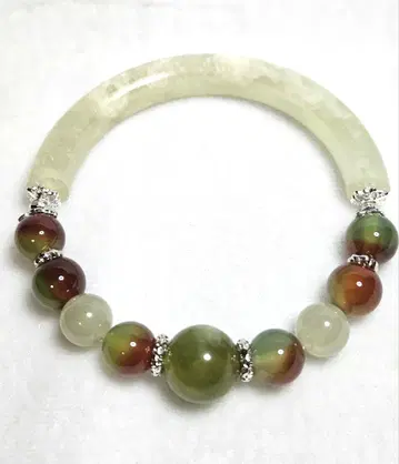 화전옥과 공작석 벚꽃 마노 뱅글 브레스