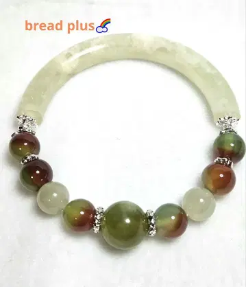 화전옥과 공작석 벚꽃 마노 뱅글 브레스