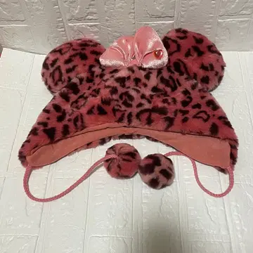 디즈니 미니 귀 달린 핑크 레오파드 무늬 모자