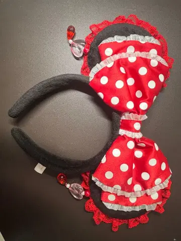 디즈니 머리띠 빨간색 물방울 패턴 프릴