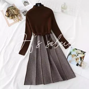 [ 새상품 ] 브라운 플리츠 니트 원피스