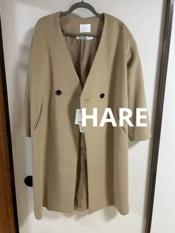 HARE 베이지 더블 버튼 체스터 코트 S